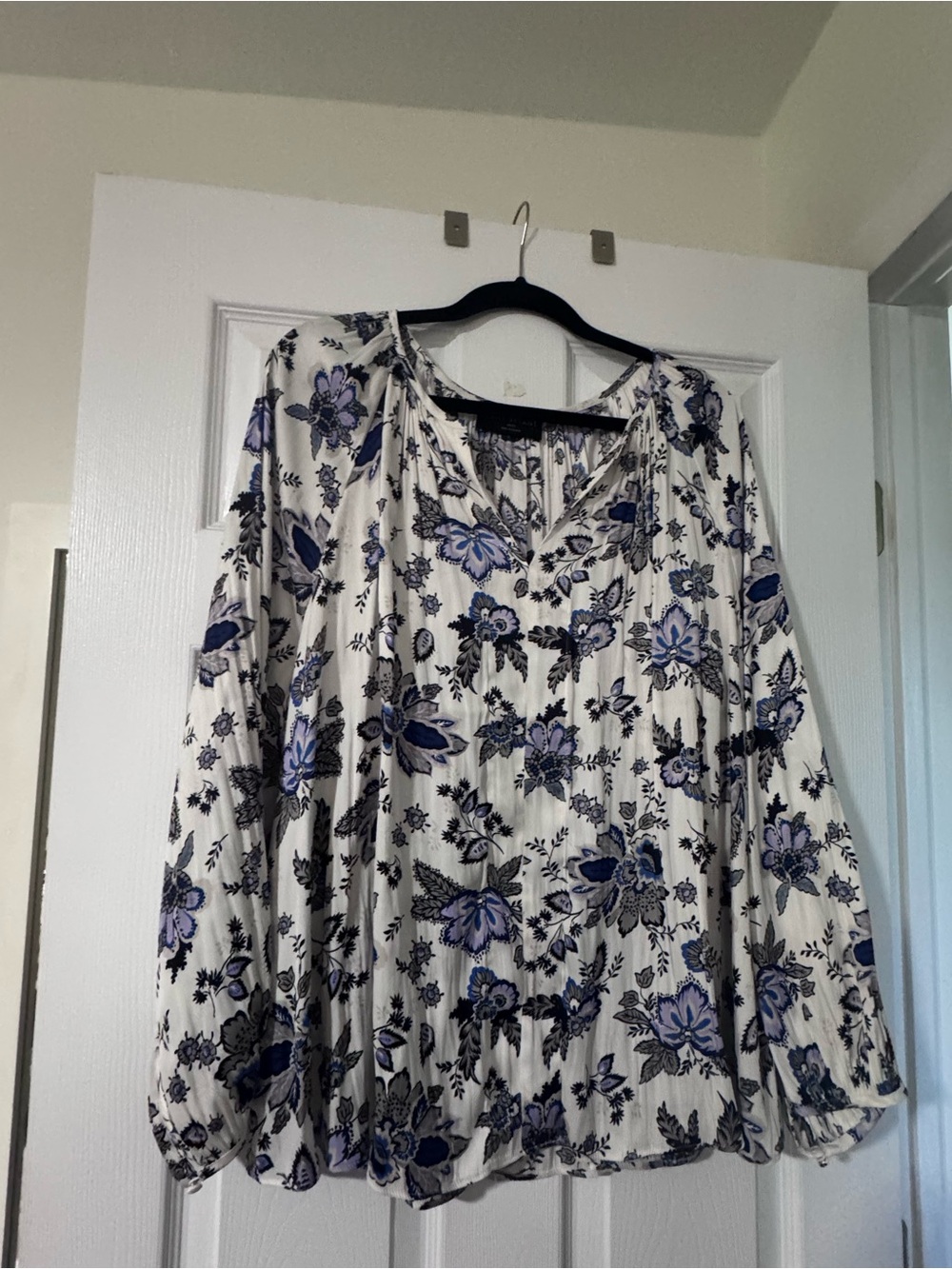 Lane Bryant Ivory Blouse with Blue Floral Print